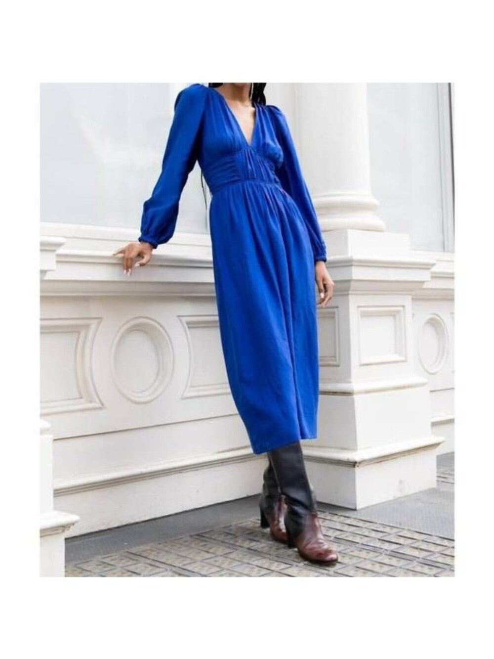 SEA New York Fabiola Cobalt Blue Long Sleeve V Neck Dress Size US 8 NEW NWT